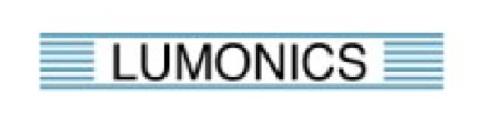 Logo with the word "LUMONICS" in black text, 